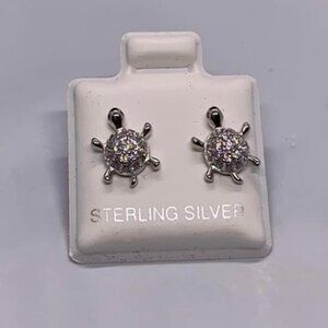 Women turtle earrings with butterfly clasp - Real silver 925 stamped
